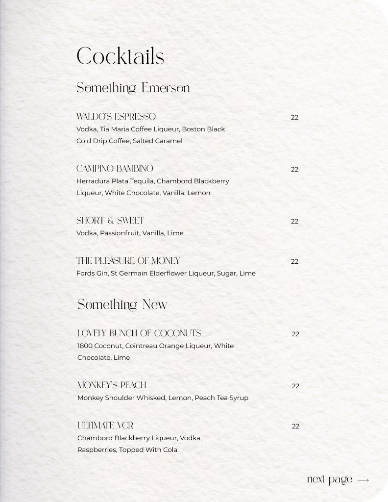 Bar menu
