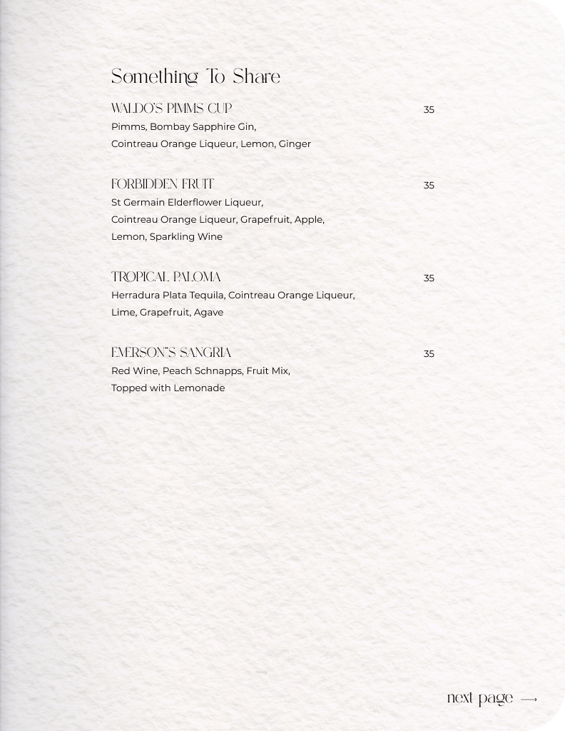 Bar menu
