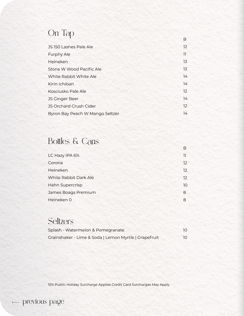 Bar menu